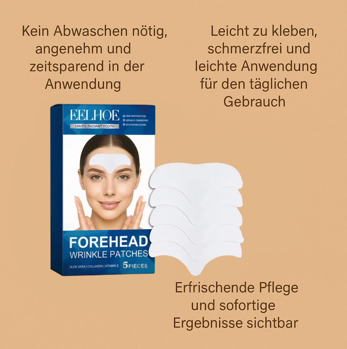 Wirkstoffe der Lee-Loe Stirnpflaster: Hyaluronsäure, Vitamin E, Kollagen
